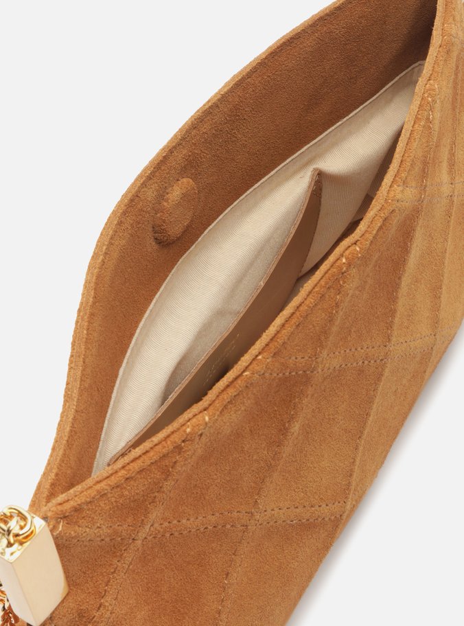 Bolsa Tiracolo Marrom Camel Suede Média Matelassê