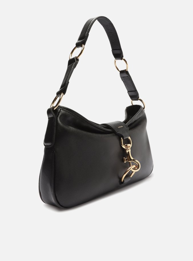 Bolsa Tiracolo Preta Couro Pequena Metais