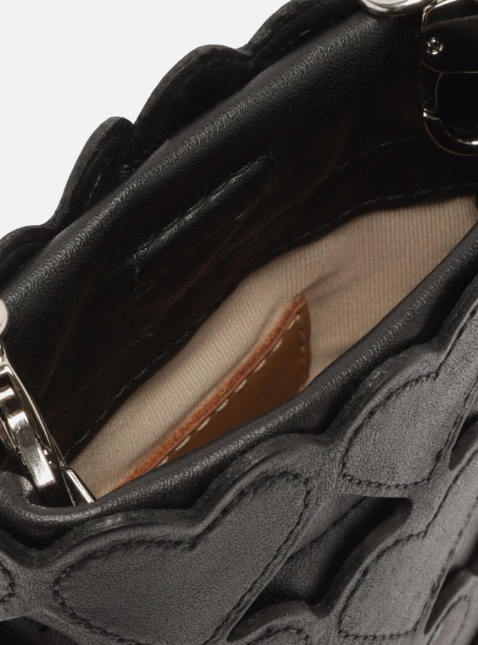 Mini Bag Preta Couro Porta-Celular Love
