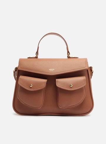 Bolsa Satchel Marrom Grande Bolsos Frontais