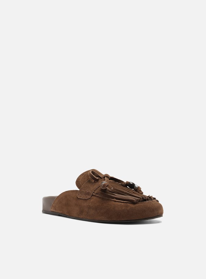 Mule Marrom Escura Suede Franjas