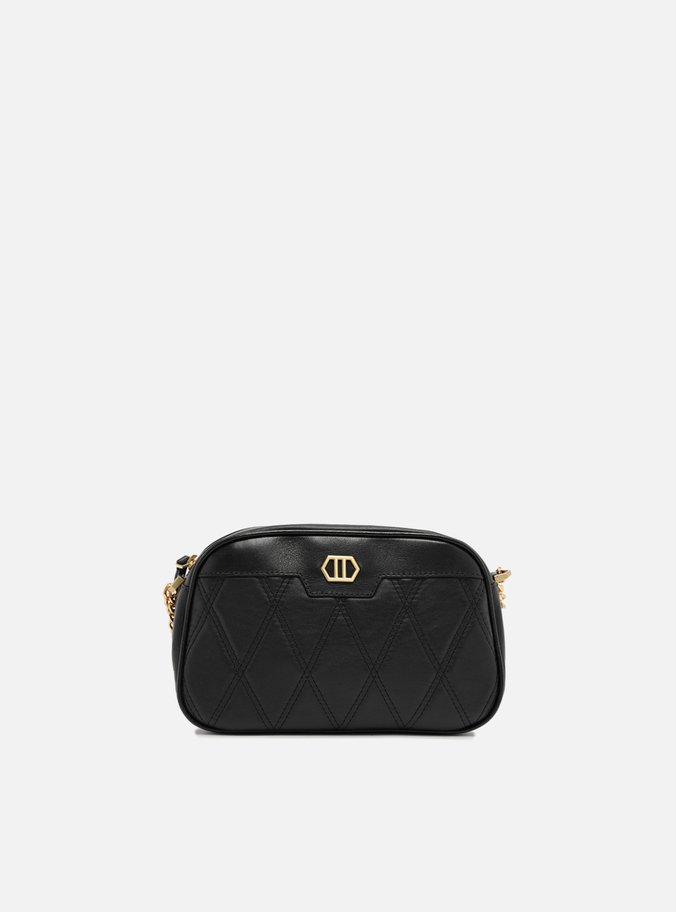 Bolsa Tiracolo Preta Couro Matelassê Pequena