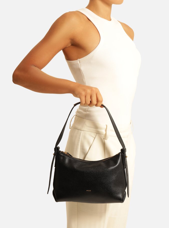 Bolsa Tiracolo Preta Couro Média Detalhe Tira