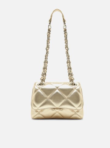Bolsa Tiracolo Dourada Couro Mizz Pequena Platino