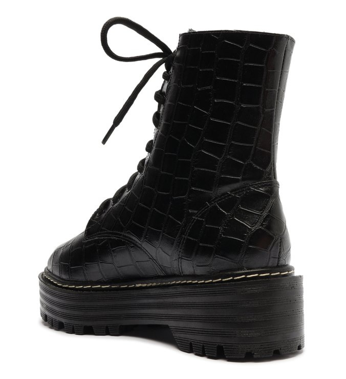 Coturno Preto Croco Salto Flatform Tratorado