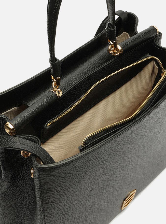 Bolsa Tote Preta Couro Grande Alças