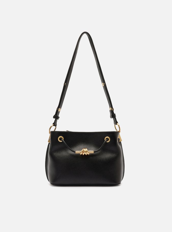 Bolsa Tiracolo Preta Couro Helena Pequena Nó