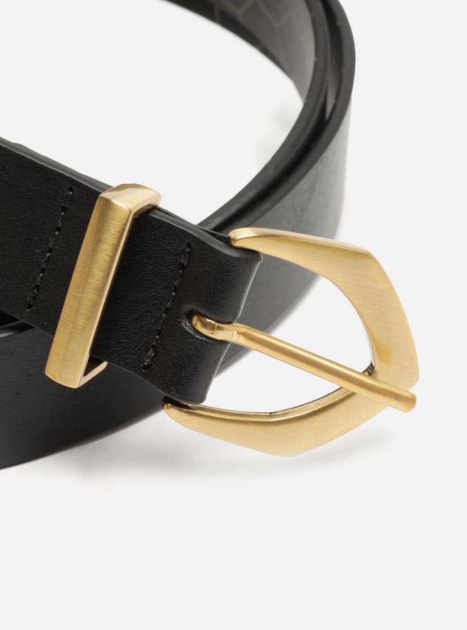 Cinto Preto Couro Fivela Dourada