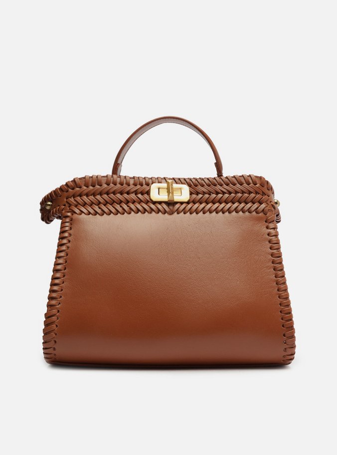 Bolsa Tote Marrom Couro Média Trançada
