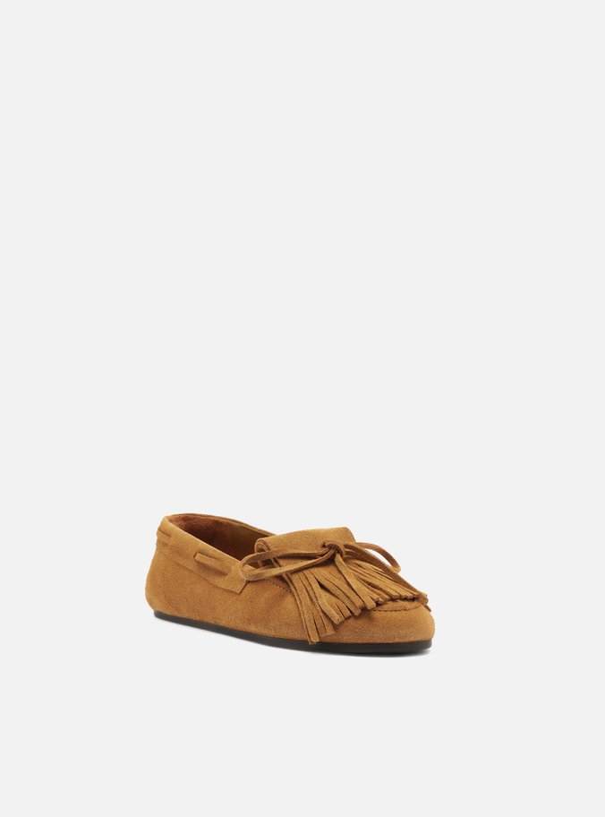 Mocassim Marrom Claro Acamurçado Franjas Laço
