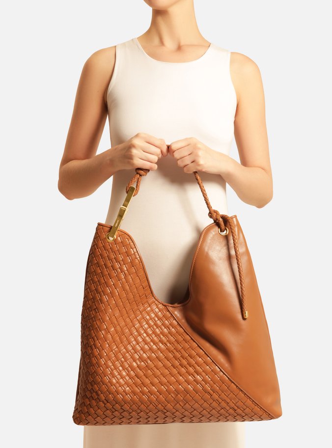 Bolsa Hobo Marrom Couro Grande Maia Tressê