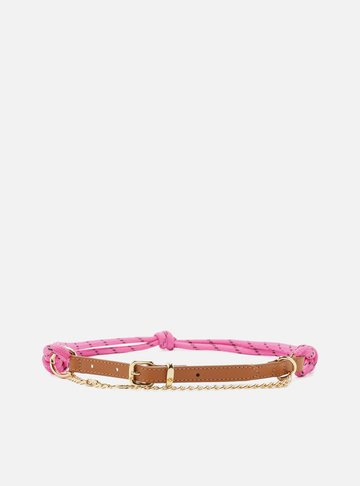 Cinto Marrom Couro Cordão Rosa