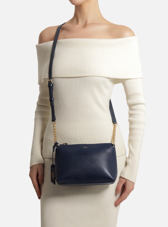 Bolsa Tiracolo Azul Couro Pequena Alça Corrente