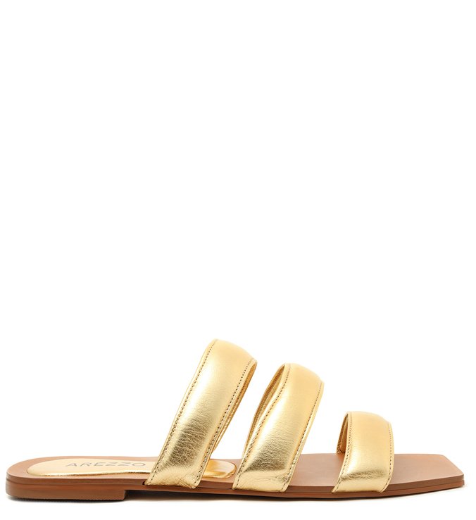 Rasteira Dourado Couro Bombada New Golden