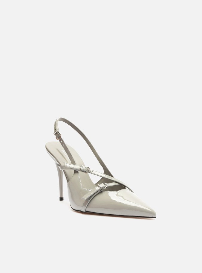 Scarpin Cinza Verniz Salto Alto Slingback Amélia