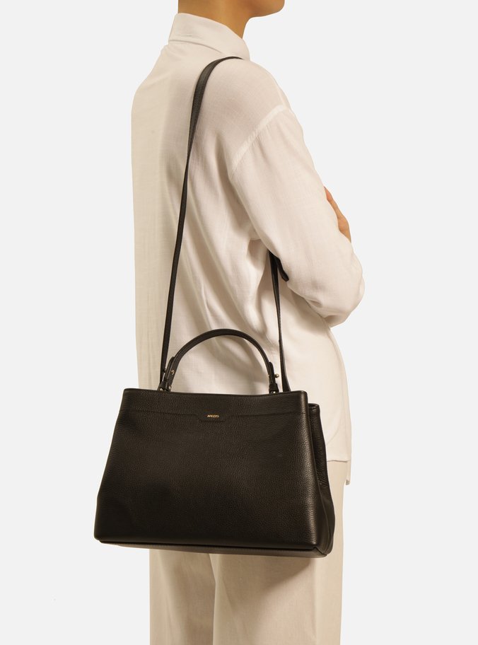 Bolsa Tote Preta Couro Grande Clássica