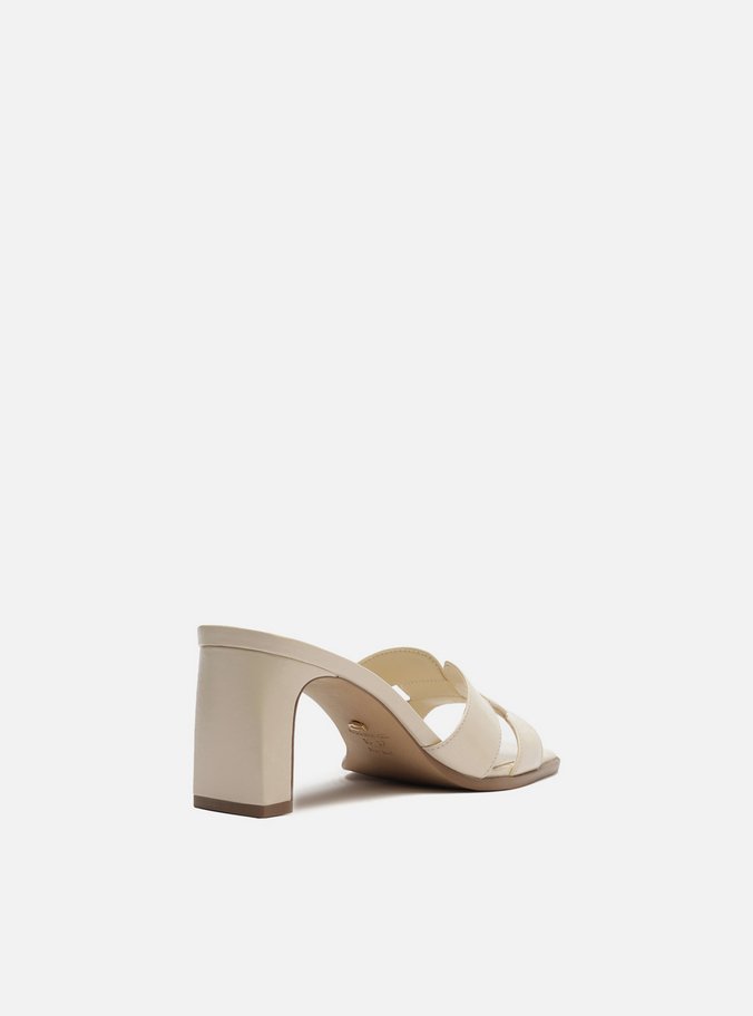 Mule Branco Couro Bloco Bico Quadrado