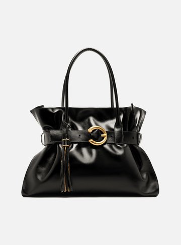 Bolsa Shopping Preta Couro Isa Grande
