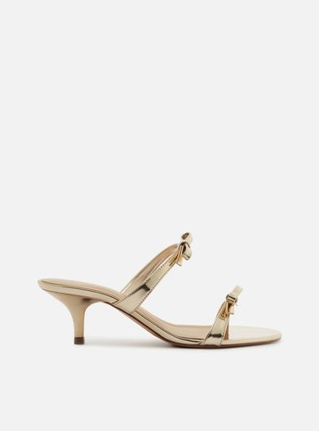 Sandália Dourada Salto Kitten Tiras Laços