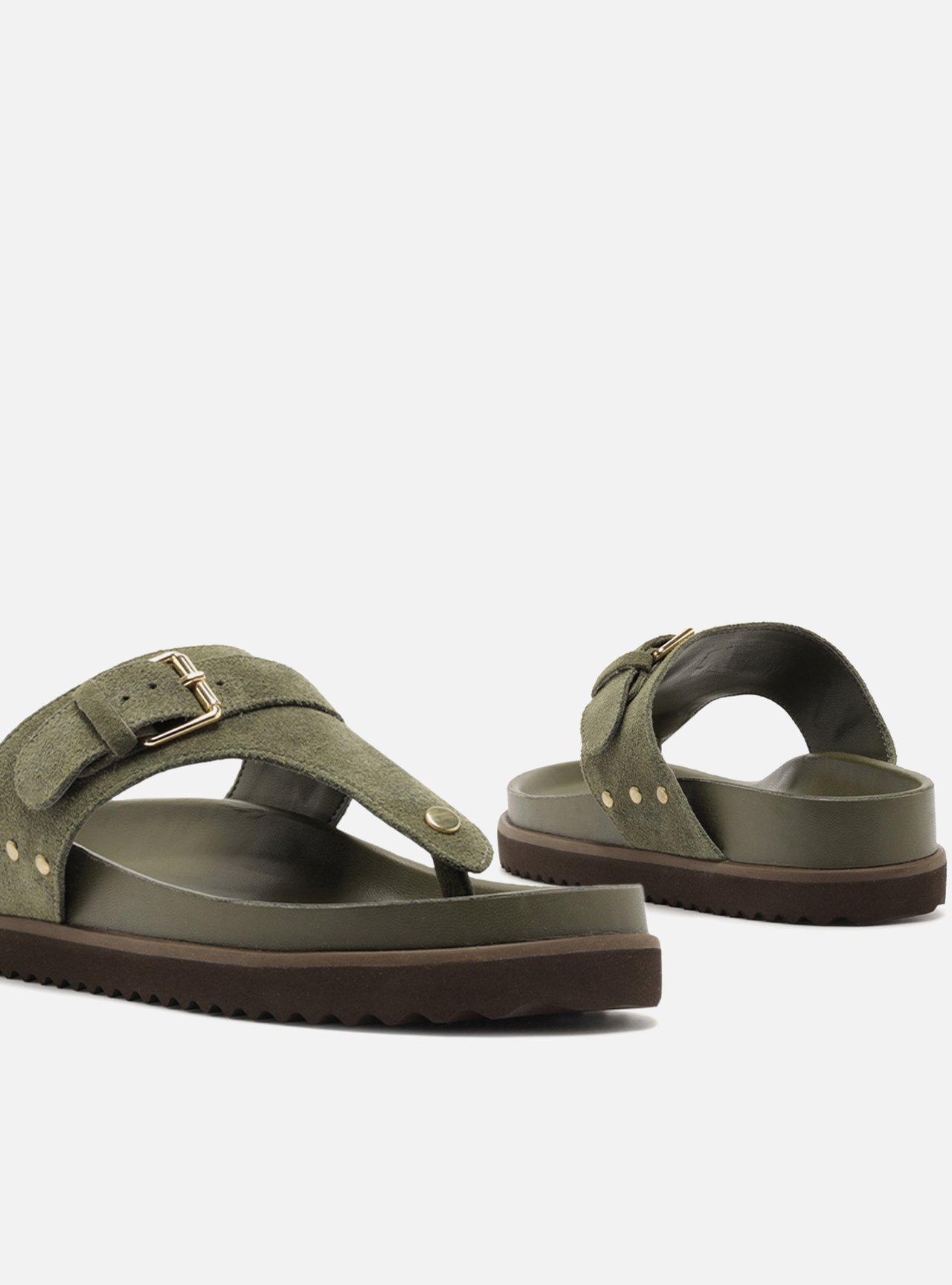 Sandália Papete Verde Suede Tira Fivela — foto 4