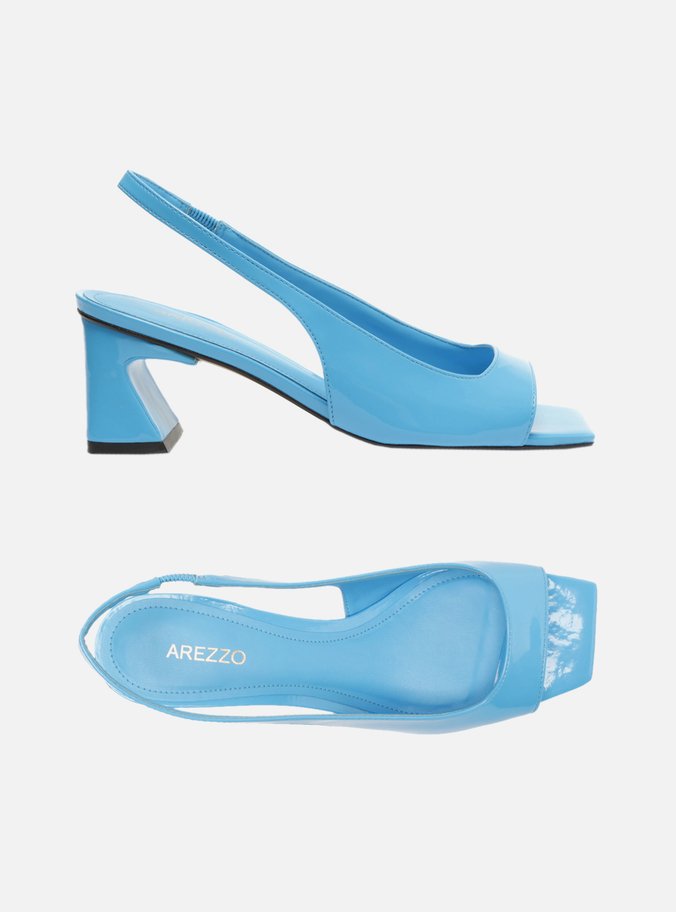 Sandália Azul Verniz Salto Bloco Slingback