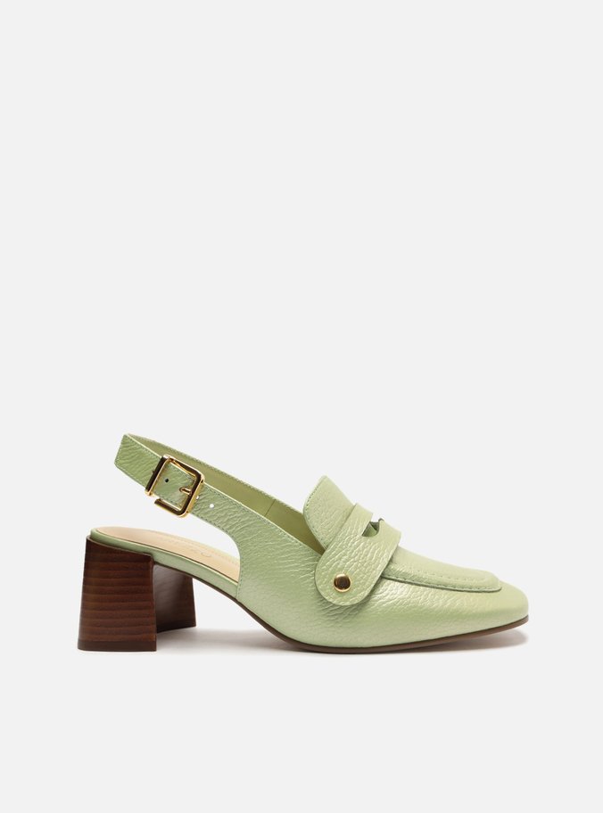 Loafer Verde Couro Salto Bloco Bridão Switch com Troca de Bridão