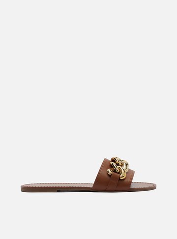 Rasteira Slide Marrom Flat Tira Corrente