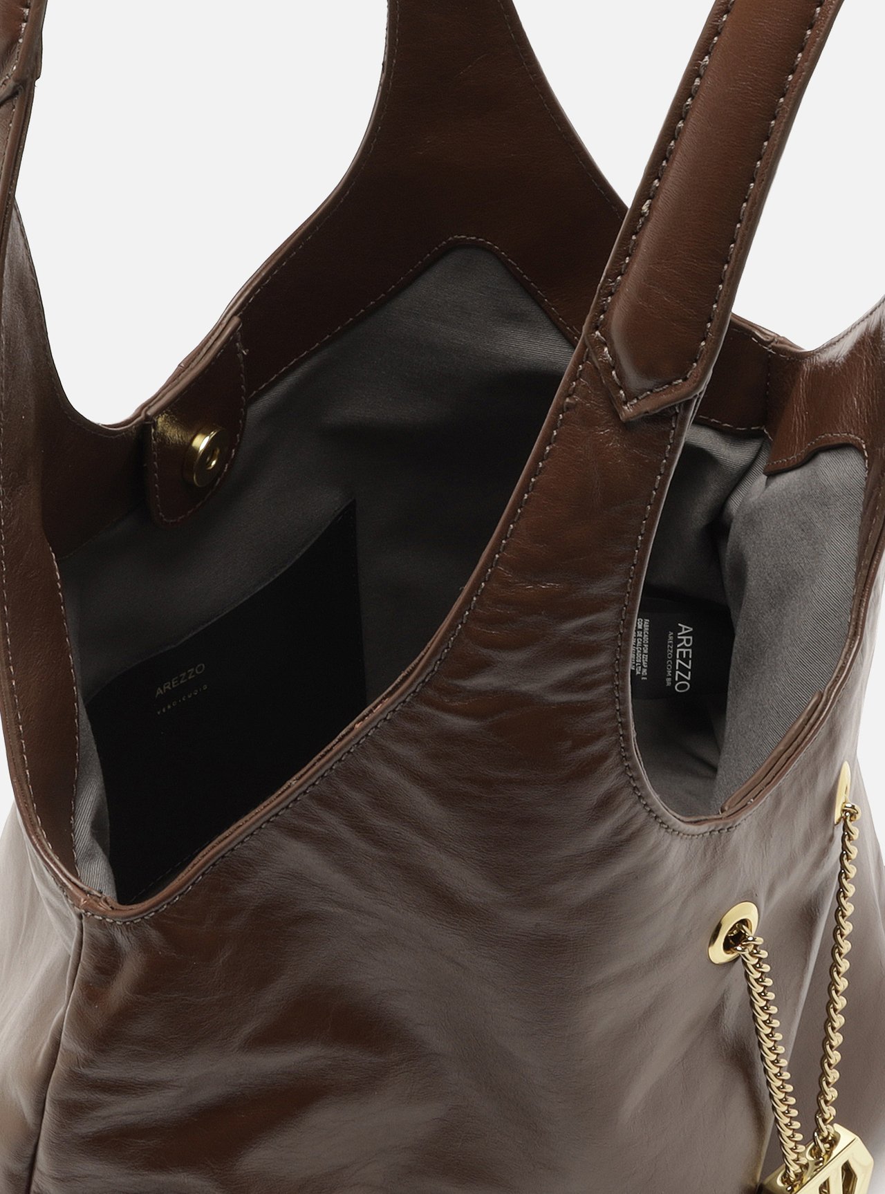 Bolsa Hobo Marrom Couro Grande Corrente Dourada — foto 4