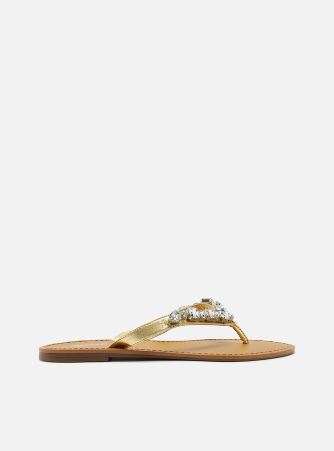Rasteira Dourada Flip Flop Pedrarias