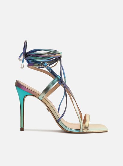 Sandália Multicolorida Salto Fino Amarração
