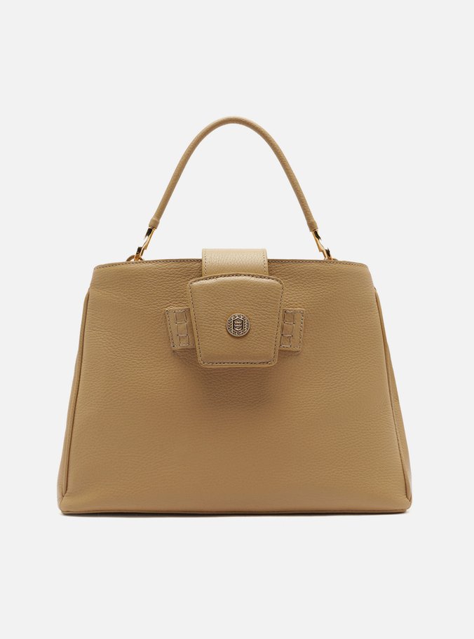 Bolsa Tote Bege Couro Grande Detalhe Moeda
