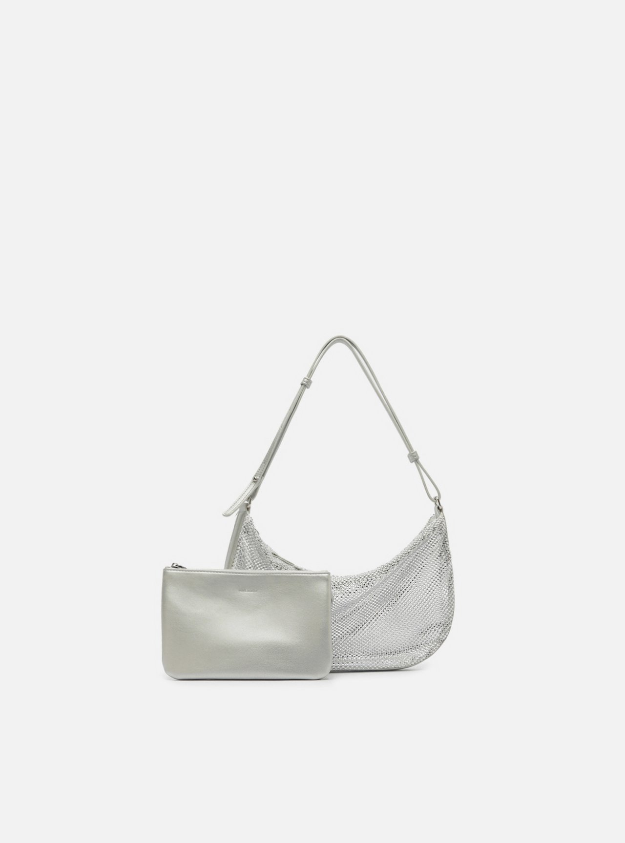 Bolsa Shoulder Prata Tela Strass Pequena — foto 7