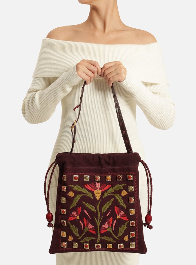 Bolsa Shoulder Bordô Acamurçada Grande Bordada