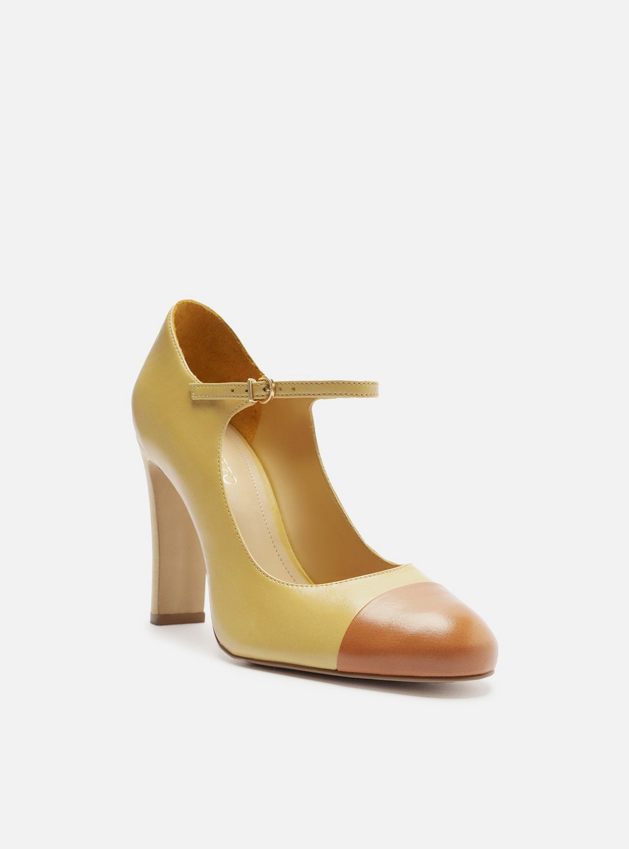 Sapato Boneca Amarelo Couro Salto Alto Cap Toe — foto 2