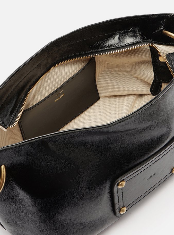Bolsa Shoulder Preta Couro Glossy Média
