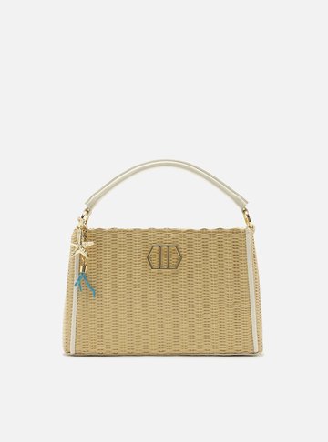 Bolsa Tote Branca Couro Média Palha