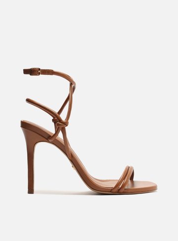 Sandália Marrom Salto Fino Tiras Knot