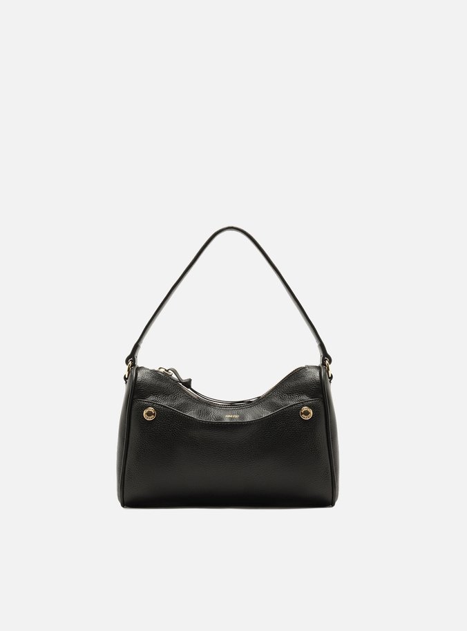 Bolsa Tiracolo Preta Couro Média Metais