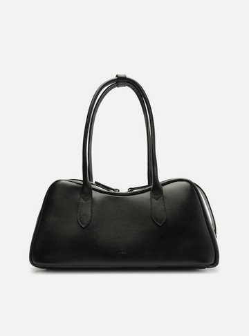 Bolsa Bowling Preta Couro Grande Zíper Duplo