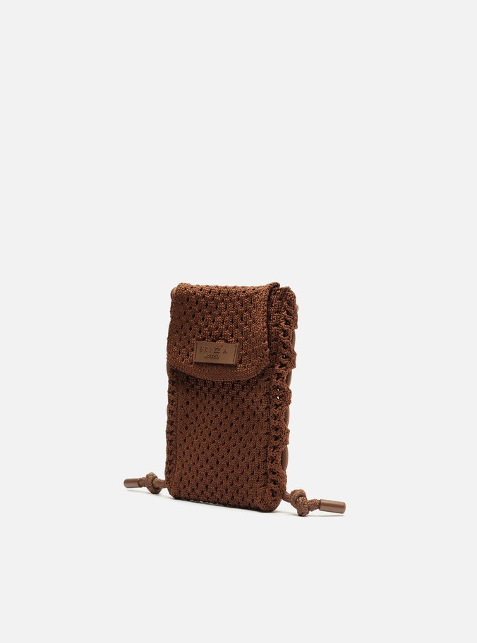Mini Bag Marrom Crochê Porta-Celular