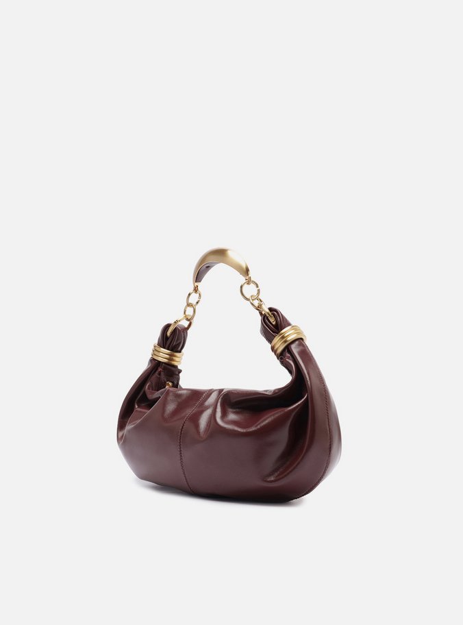 Bolsa Tiracolo Vinho Couro Média Alça Argolas