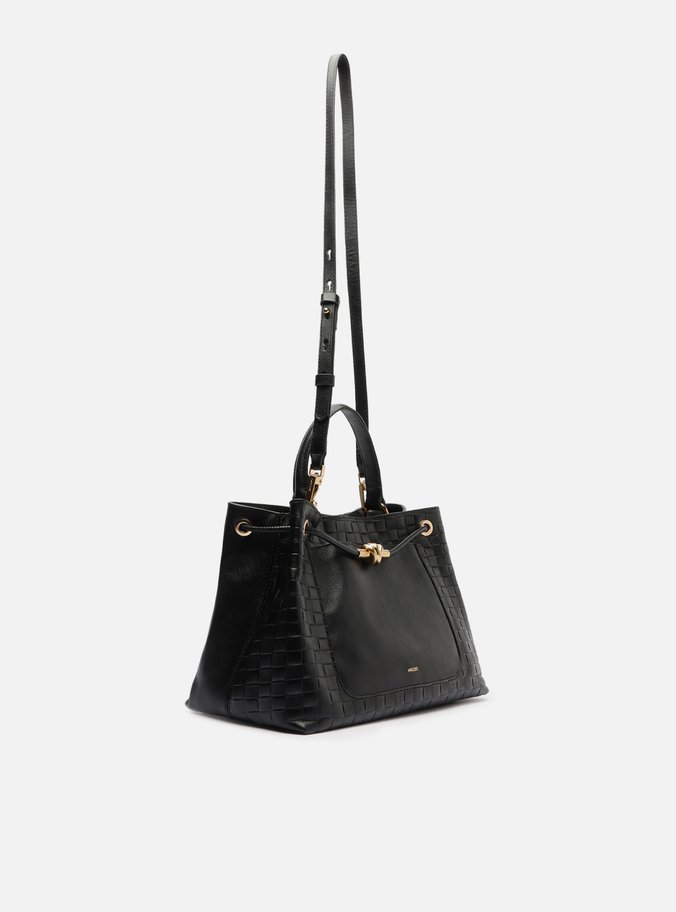 Bolsa Tote Preta Couro Tressê Grande Nó Metal