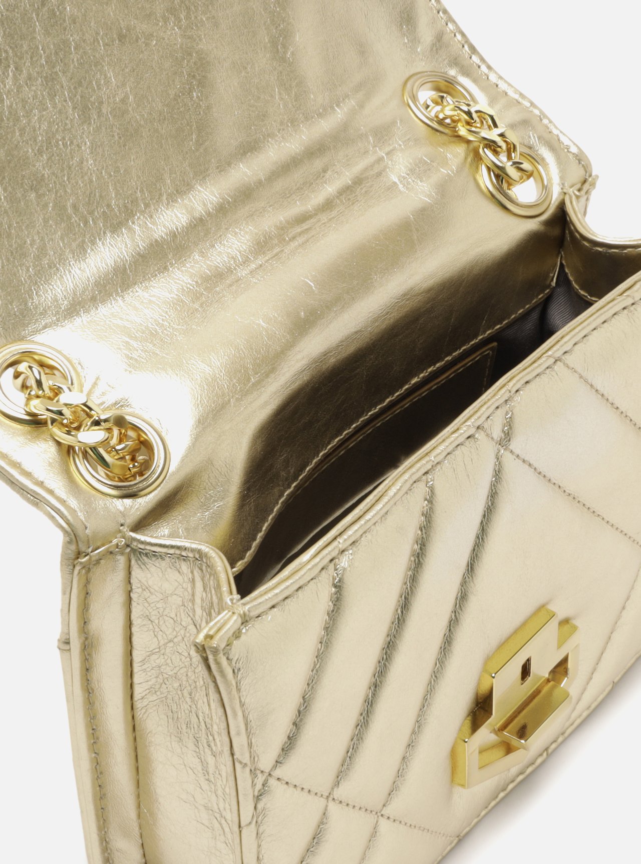 Bolsa Tiracolo Dourada Couro Pequena Matelassê Corrente — foto 4