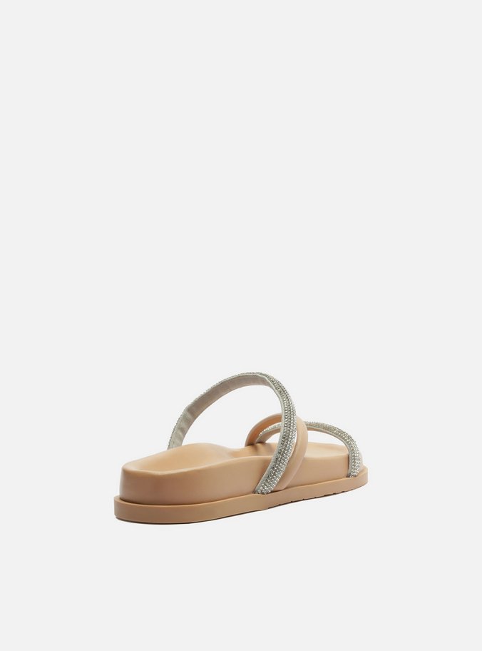 Papete Bege Tira Diagonal Strass