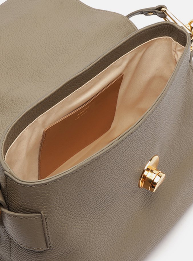 Bolsa Satchel Cinza Couro Média Metal