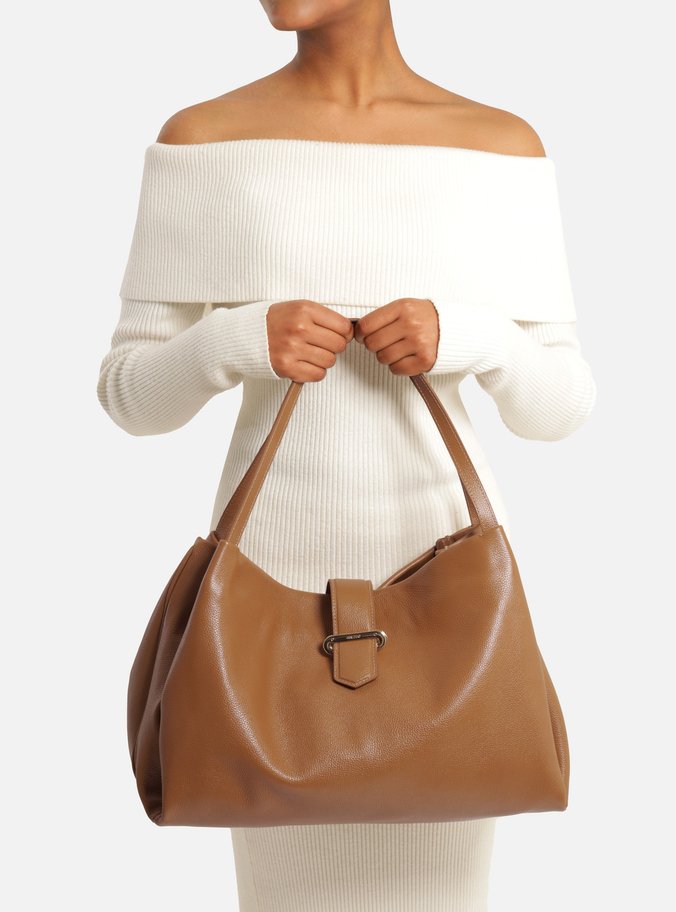 Bolsa Hobo Caramelo Couro Grande Tira Metal