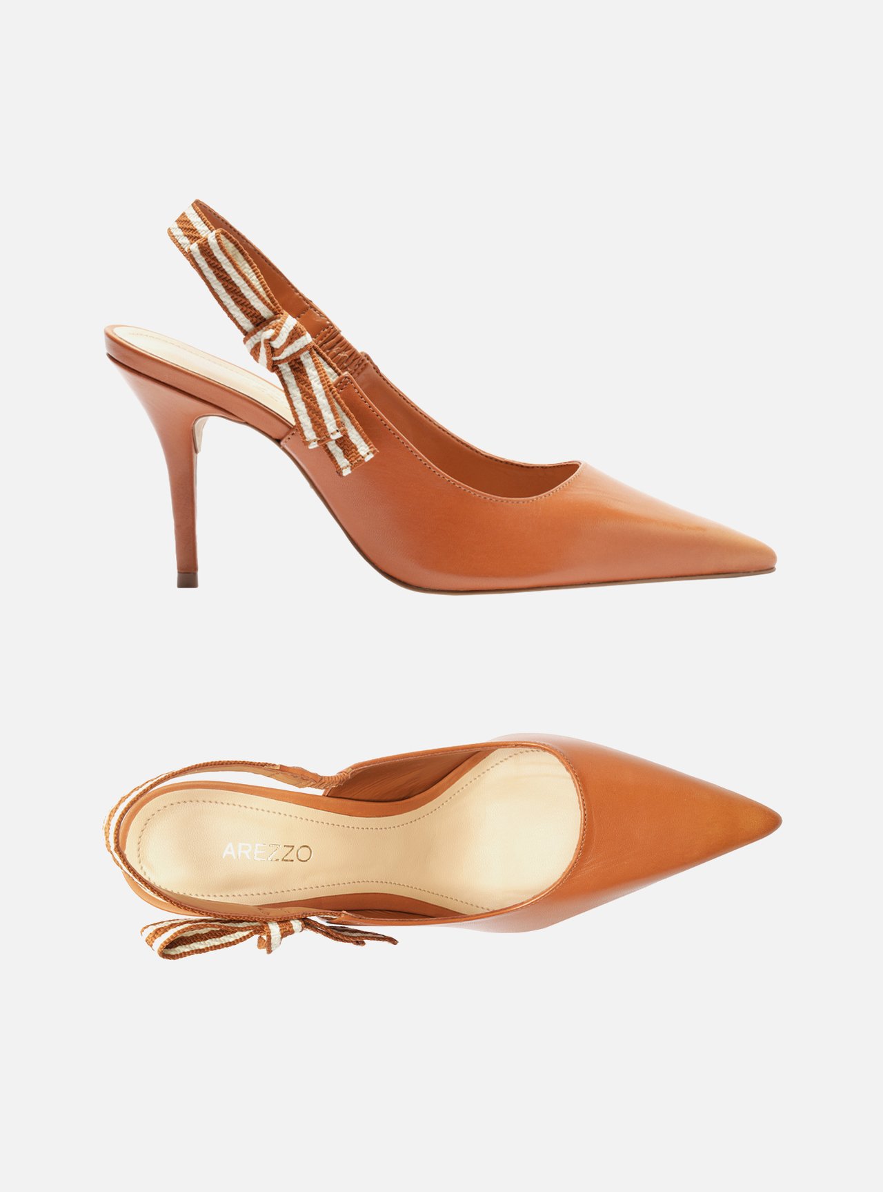 Scarpin Marrom Couro Salto Médio Slingback Laço — foto 5