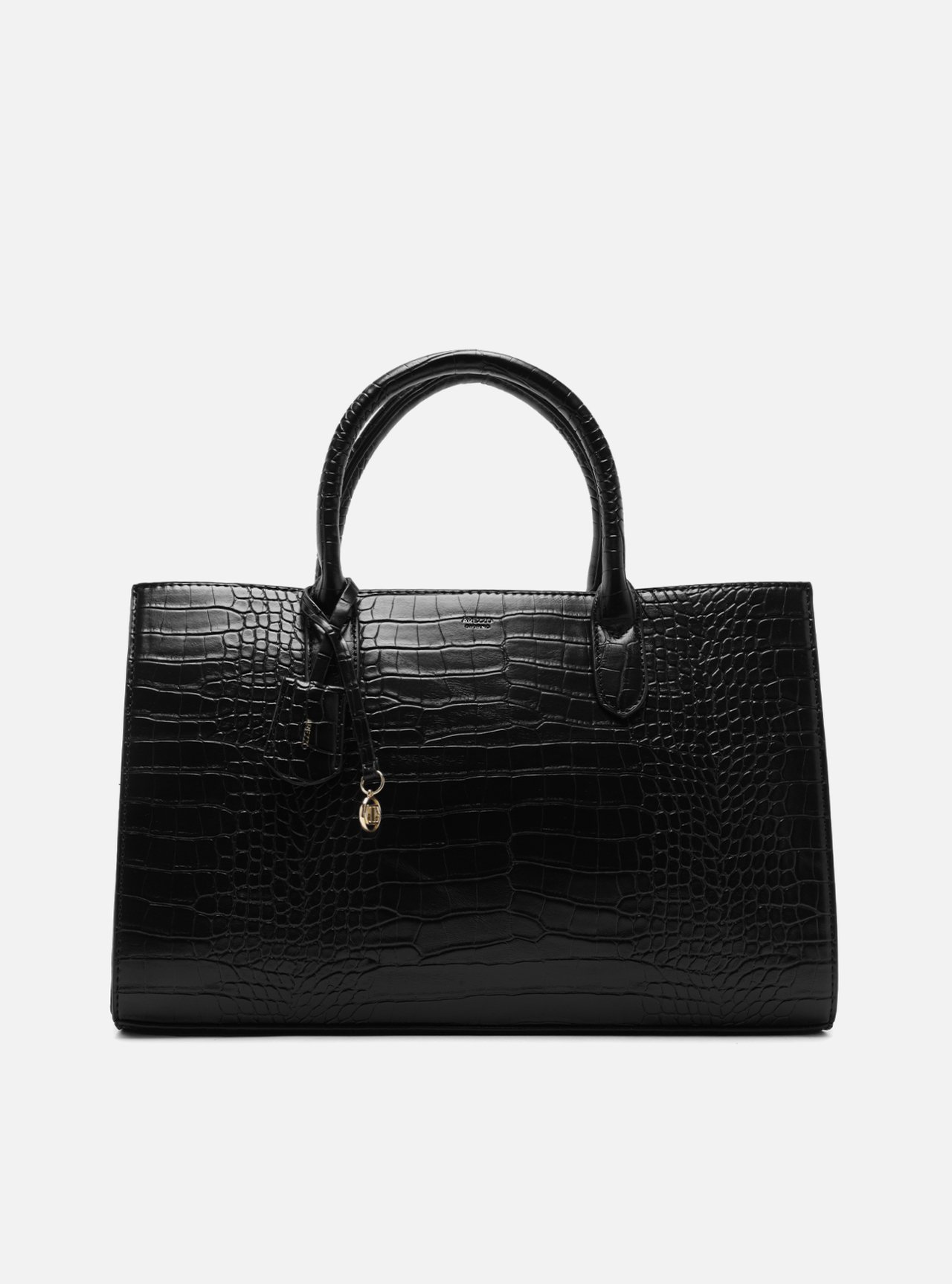 Bolsa Tote Preta Grande Croco Metais — foto 1