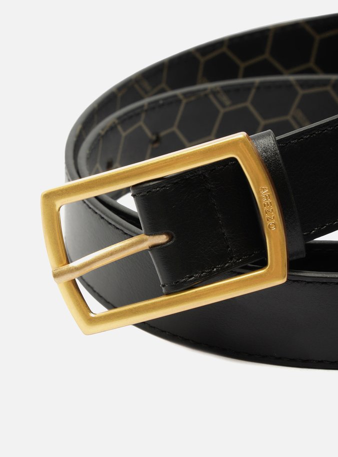 Cinto Preto Couro Fivela Retangular