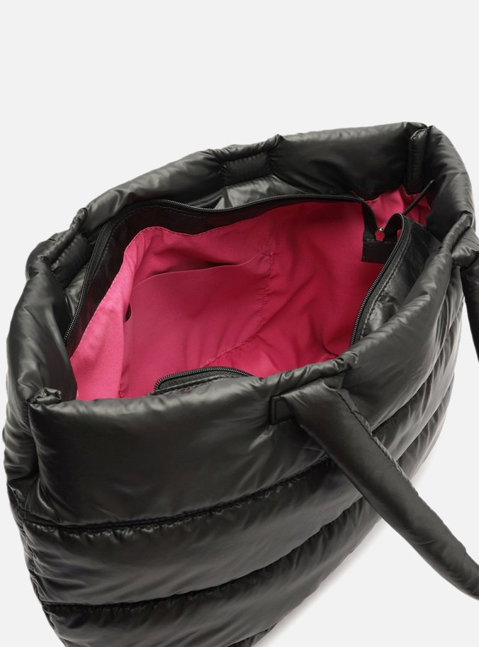 Bolsa Shopping Preta Puffer Nylon Sporty Grande